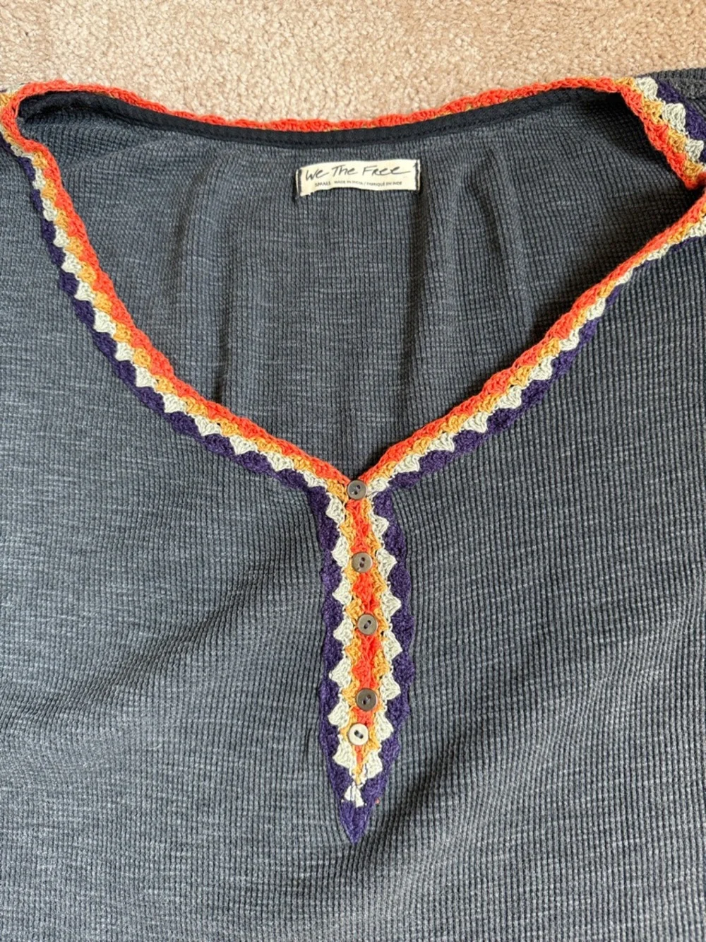 Free People We The Free Gray Batwing Oversized Crochet Waffle Knit Top - Picture 4 of 8